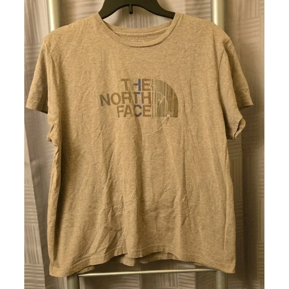 The North Face Shirt Men Medium Brown Mountains Short Sleeve Crew Neck Polyester